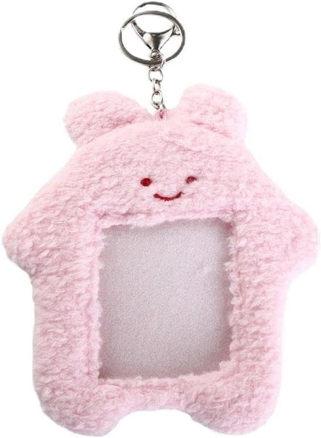 Zhuluck Pink Cute Plush Photocard Holder with Keychain, Cartoon Bear Rabbit Cat Photo Sleeve Cartoon Plush Photo Sleeve Protective Case Photo Albums, Cute Photocard Holder, Frames Accessories - Image 1